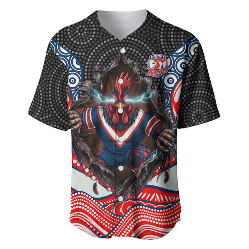 Sydney Roosters Baseball Jersey The Scream of Lightning Eyes - Indigenous Dot Ripping Effect