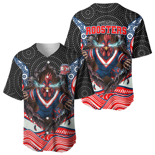 Sydney Roosters Baseball Jersey The Scream of Lightning Eyes - Indigenous Dot Ripping Effect