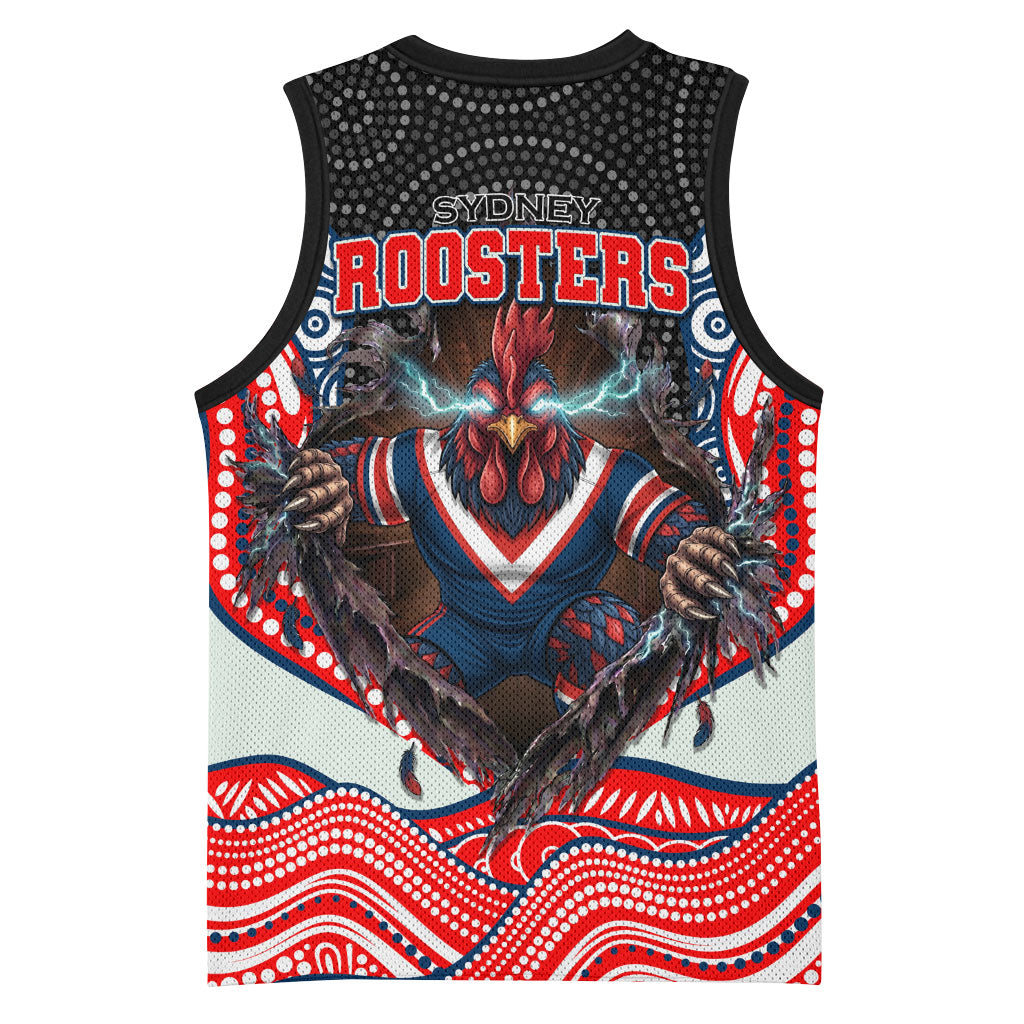 Sydney Roosters Basketball Jersey The Scream of Lightning Eyes - Indigenous Dot Ripping Effect