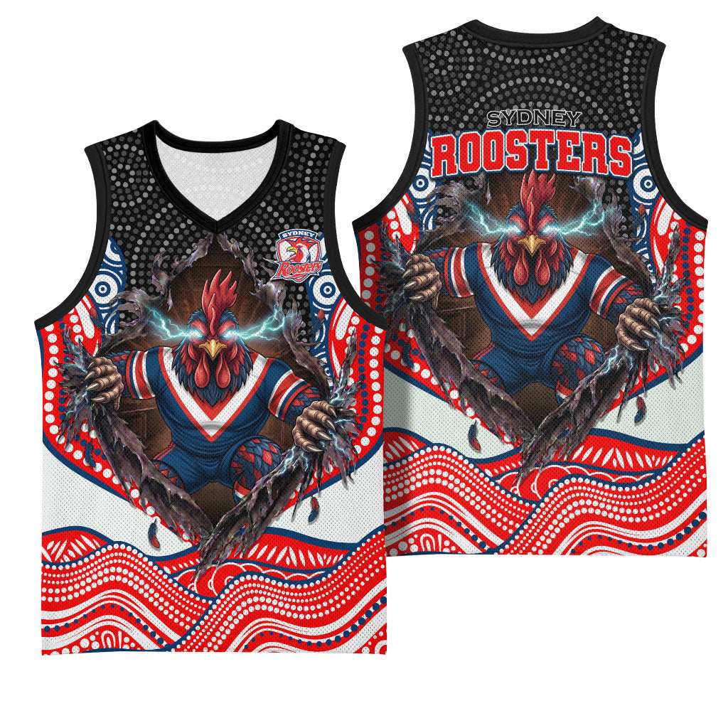 Sydney Roosters Basketball Jersey The Scream of Lightning Eyes - Indigenous Dot Ripping Effect