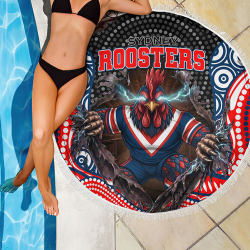 Sydney Roosters Beach Blanket The Scream of Lightning Eyes - Indigenous Dot Ripping Effect