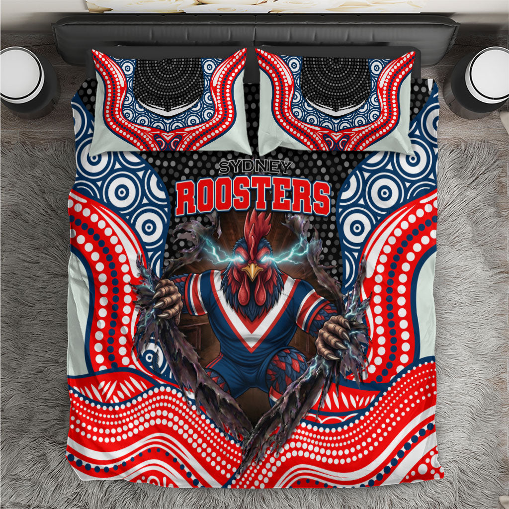 Sydney Roosters Bedding Set The Scream of Lightning Eyes - Indigenous Dot Ripping Effect