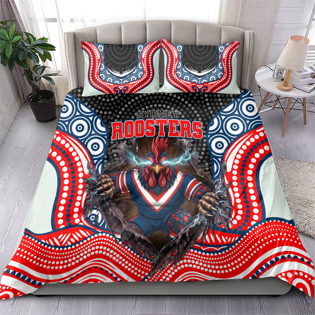 Sydney Roosters Bedding Set The Scream of Lightning Eyes - Indigenous Dot Ripping Effect