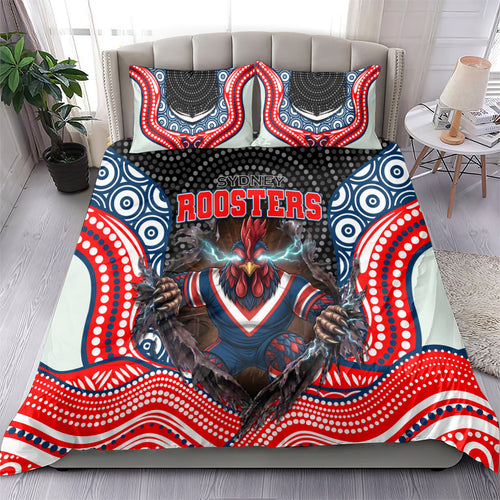 Sydney Roosters Bedding Set The Scream of Lightning Eyes - Indigenous Dot Ripping Effect