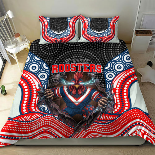 Sydney Roosters Bedding Set The Scream of Lightning Eyes - Indigenous Dot Ripping Effect