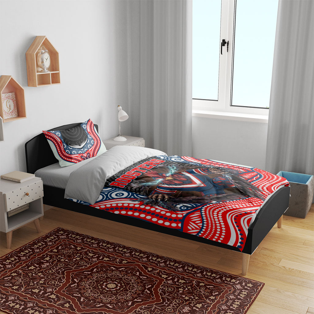Sydney Roosters Bedding Set The Scream of Lightning Eyes - Indigenous Dot Ripping Effect