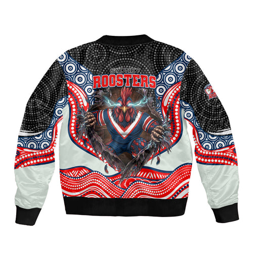 Sydney Roosters Bomber Jacket The Scream of Lightning Eyes - Indigenous Dot Ripping Effect
