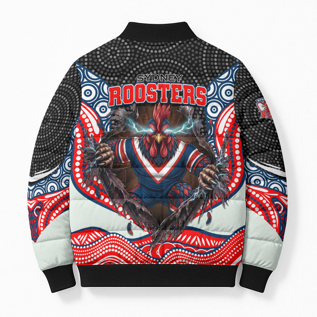 Sydney Roosters Bomber Puffer Jacket The Scream of Lightning Eyes - Indigenous Dot Ripping Effect
