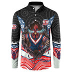 Sydney Roosters Button Sweatshirt The Scream of Lightning Eyes - Indigenous Dot Ripping Effect