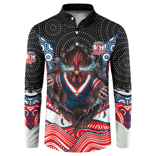 Sydney Roosters Button Sweatshirt The Scream of Lightning Eyes - Indigenous Dot Ripping Effect