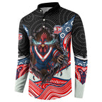 Sydney Roosters Button Sweatshirt The Scream of Lightning Eyes - Indigenous Dot Ripping Effect