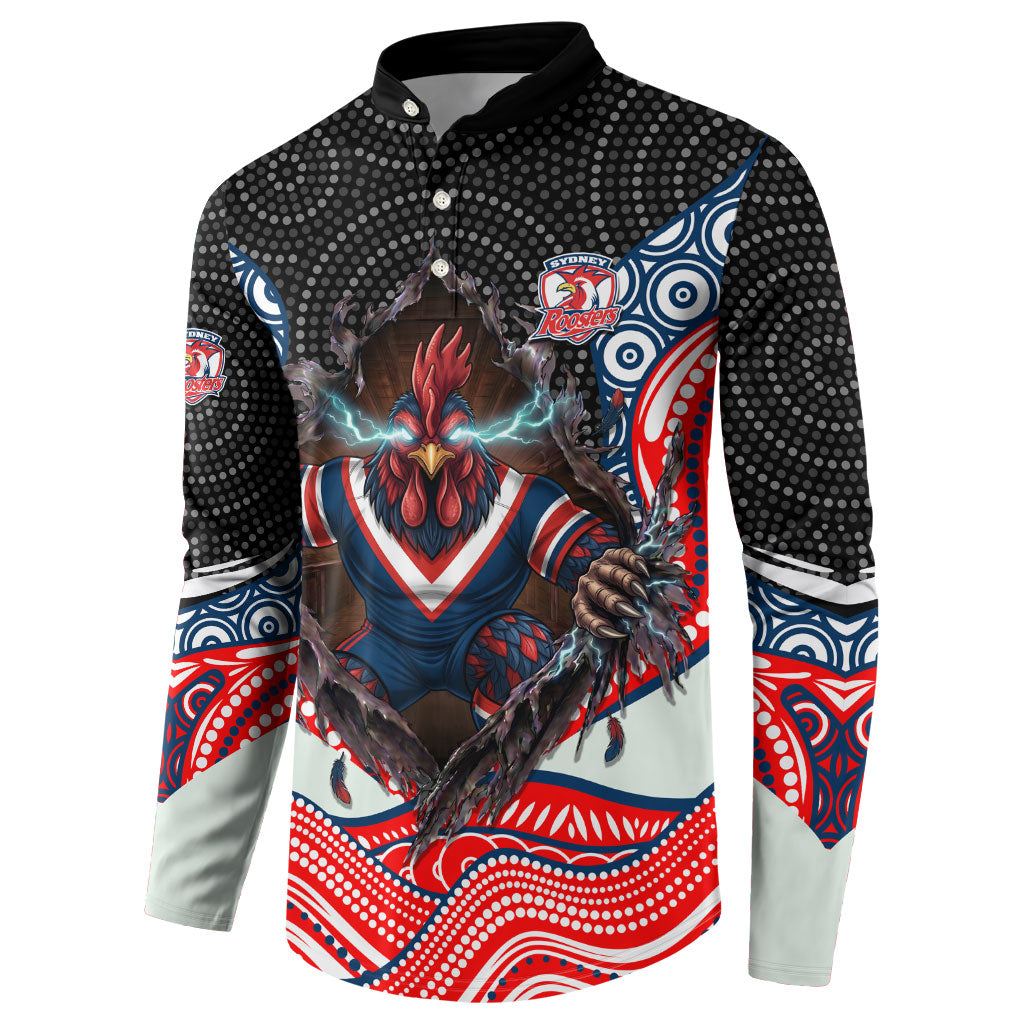 Sydney Roosters Button Sweatshirt The Scream of Lightning Eyes - Indigenous Dot Ripping Effect
