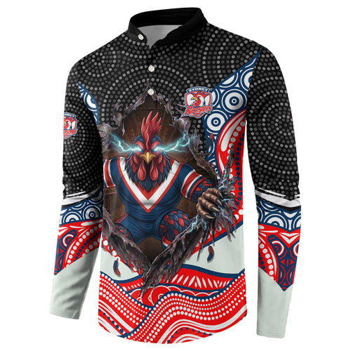 Sydney Roosters Button Sweatshirt The Scream of Lightning Eyes - Indigenous Dot Ripping Effect