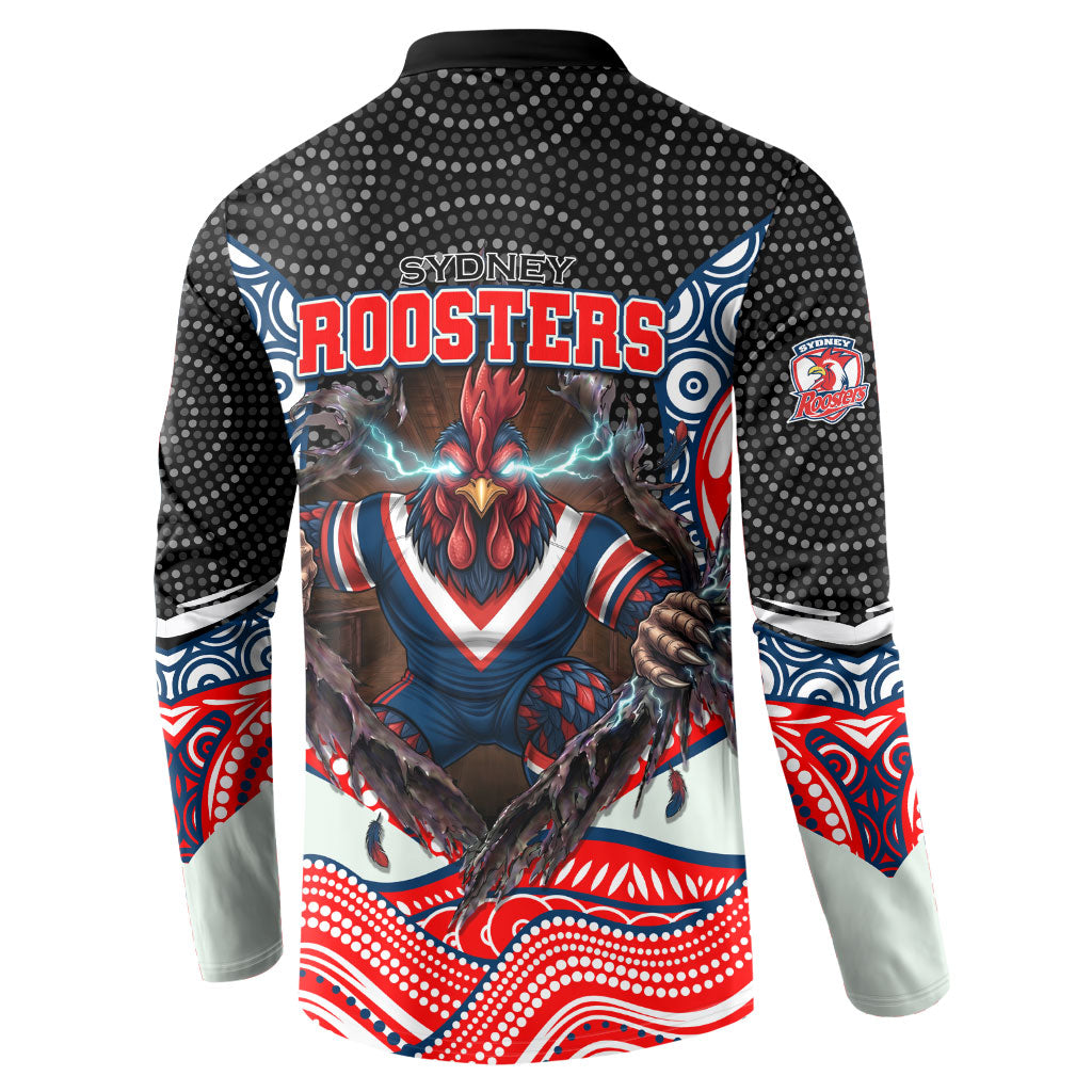 Sydney Roosters Button Sweatshirt The Scream of Lightning Eyes - Indigenous Dot Ripping Effect