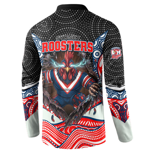 Sydney Roosters Button Sweatshirt The Scream of Lightning Eyes - Indigenous Dot Ripping Effect