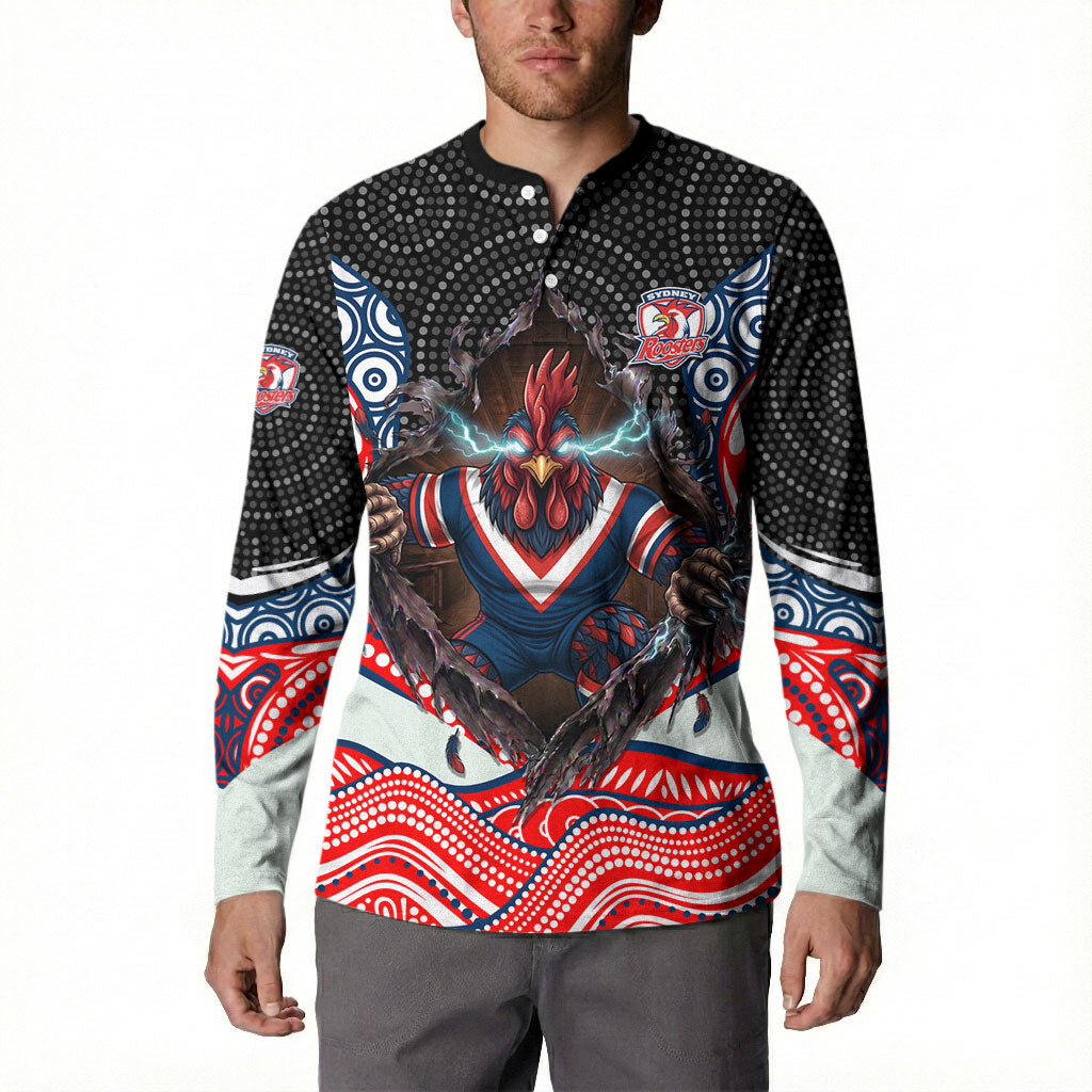 Sydney Roosters Button Sweatshirt The Scream of Lightning Eyes - Indigenous Dot Ripping Effect