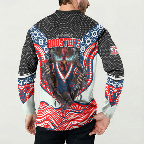 Sydney Roosters Button Sweatshirt The Scream of Lightning Eyes - Indigenous Dot Ripping Effect