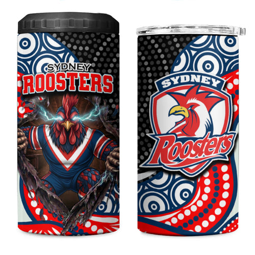 Sydney Roosters 4 in 1 Can Cooler Tumbler The Scream of Lightning Eyes - Indigenous Dot Ripping Effect
