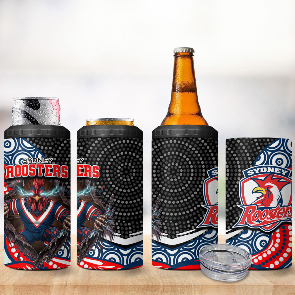 Sydney Roosters 4 in 1 Can Cooler Tumbler The Scream of Lightning Eyes - Indigenous Dot Ripping Effect