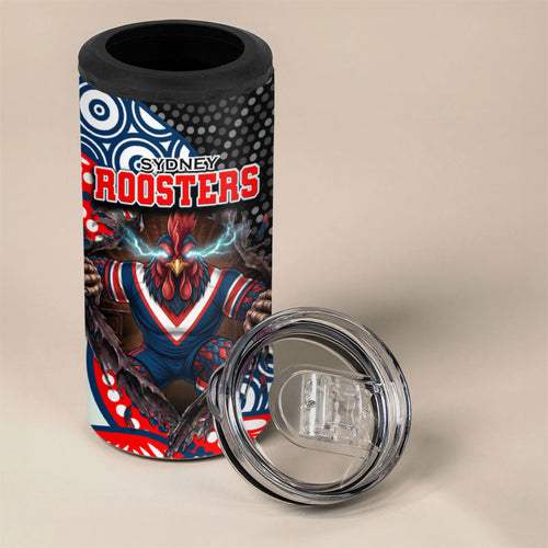Sydney Roosters 4 in 1 Can Cooler Tumbler The Scream of Lightning Eyes - Indigenous Dot Ripping Effect