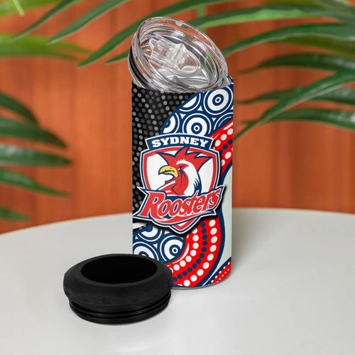 Sydney Roosters 4 in 1 Can Cooler Tumbler The Scream of Lightning Eyes - Indigenous Dot Ripping Effect