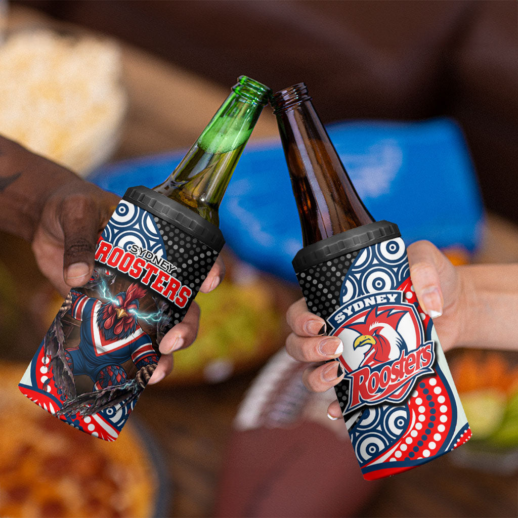 Sydney Roosters 4 in 1 Can Cooler Tumbler The Scream of Lightning Eyes - Indigenous Dot Ripping Effect