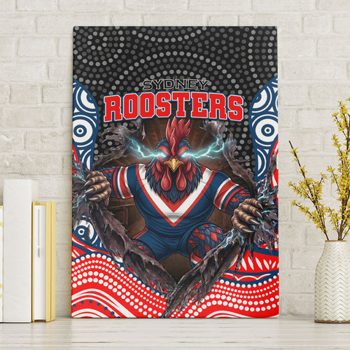 Sydney Roosters Canvas Wall Art The Scream of Lightning Eyes - Indigenous Dot Ripping Effect