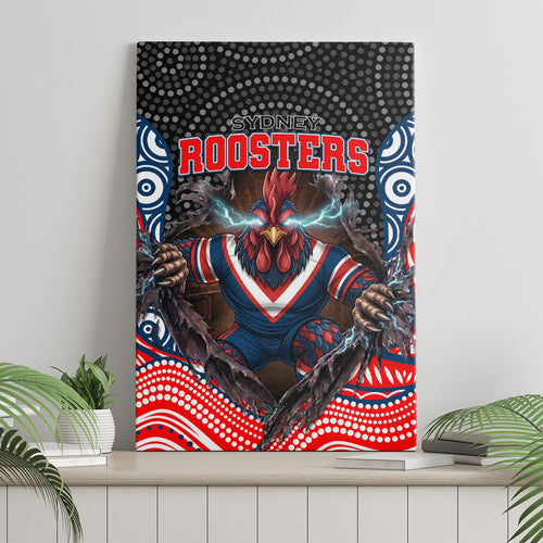 Sydney Roosters Canvas Wall Art The Scream of Lightning Eyes - Indigenous Dot Ripping Effect