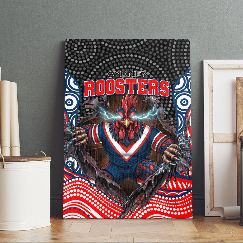 Sydney Roosters Canvas Wall Art The Scream of Lightning Eyes - Indigenous Dot Ripping Effect