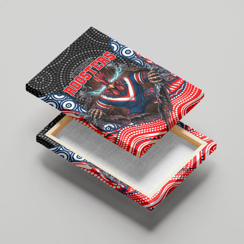 Sydney Roosters Canvas Wall Art The Scream of Lightning Eyes - Indigenous Dot Ripping Effect