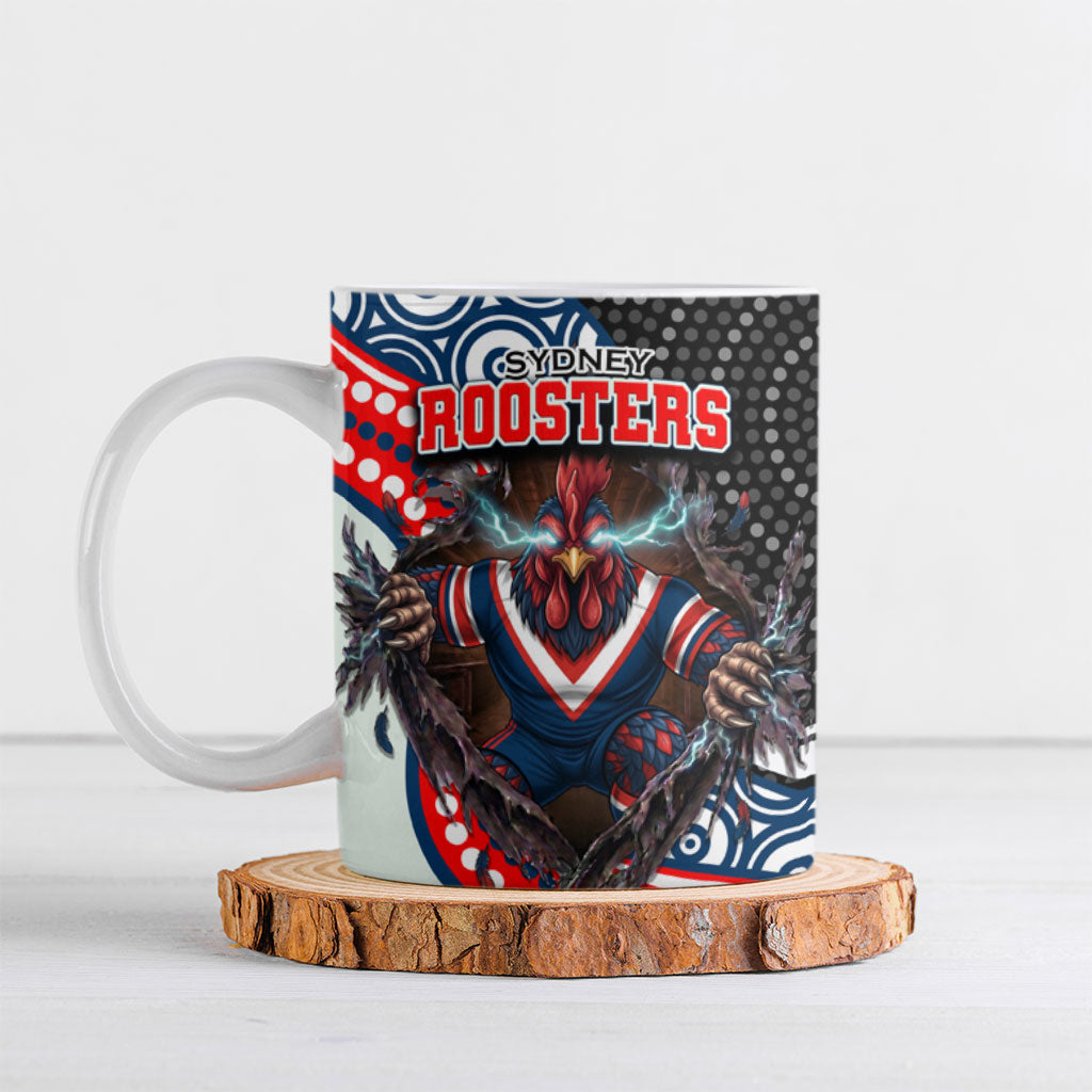 Sydney Roosters Ceramic Mug The Scream of Lightning Eyes - Indigenous Dot Ripping Effect
