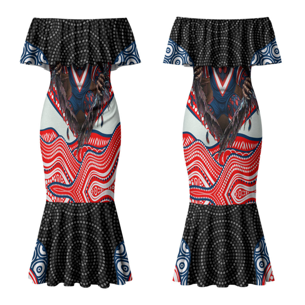 Sydney Roosters Couples Matching Mermaid Dress and Hawaiian Shirt The Scream of Lightning Eyes - Indigenous Dot Ripping Effect