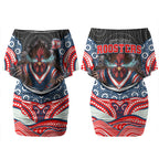 Sydney Roosters Couples Matching Off Shoulder Short Dress and Hawaiian Shirt The Scream of Lightning Eyes - Indigenous Dot Ripping Effect