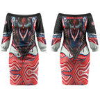 Sydney Roosters Couples Matching Off The Shoulder Long Sleeve Dress and Hawaiian Shirt The Scream of Lightning Eyes - Indigenous Dot Ripping Effect