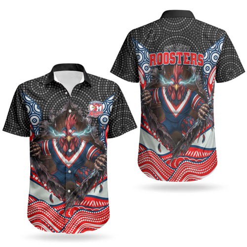 Sydney Roosters Couples Matching Puletasi and Hawaiian Shirt The Scream of Lightning Eyes - Indigenous Dot Ripping Effect