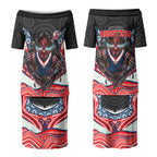 Sydney Roosters Couples Matching Puletasi and Long Sleeve Button Shirt The Scream of Lightning Eyes - Indigenous Dot Ripping Effect