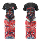 Sydney Roosters Couples Matching Short Sleeve Bodycon Dress and Long Sleeve Button Shirt The Scream of Lightning Eyes - Indigenous Dot Ripping Effect