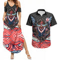 Sydney Roosters Couples Matching Summer Maxi Dress and Hawaiian Shirt The Scream of Lightning Eyes - Indigenous Dot Ripping Effect