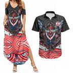 Sydney Roosters Couples Matching Summer Maxi Dress and Hawaiian Shirt The Scream of Lightning Eyes - Indigenous Dot Ripping Effect