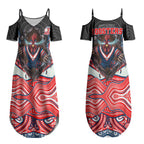 Sydney Roosters Couples Matching Summer Maxi Dress and Long Sleeve Button Shirt The Scream of Lightning Eyes - Indigenous Dot Ripping Effect