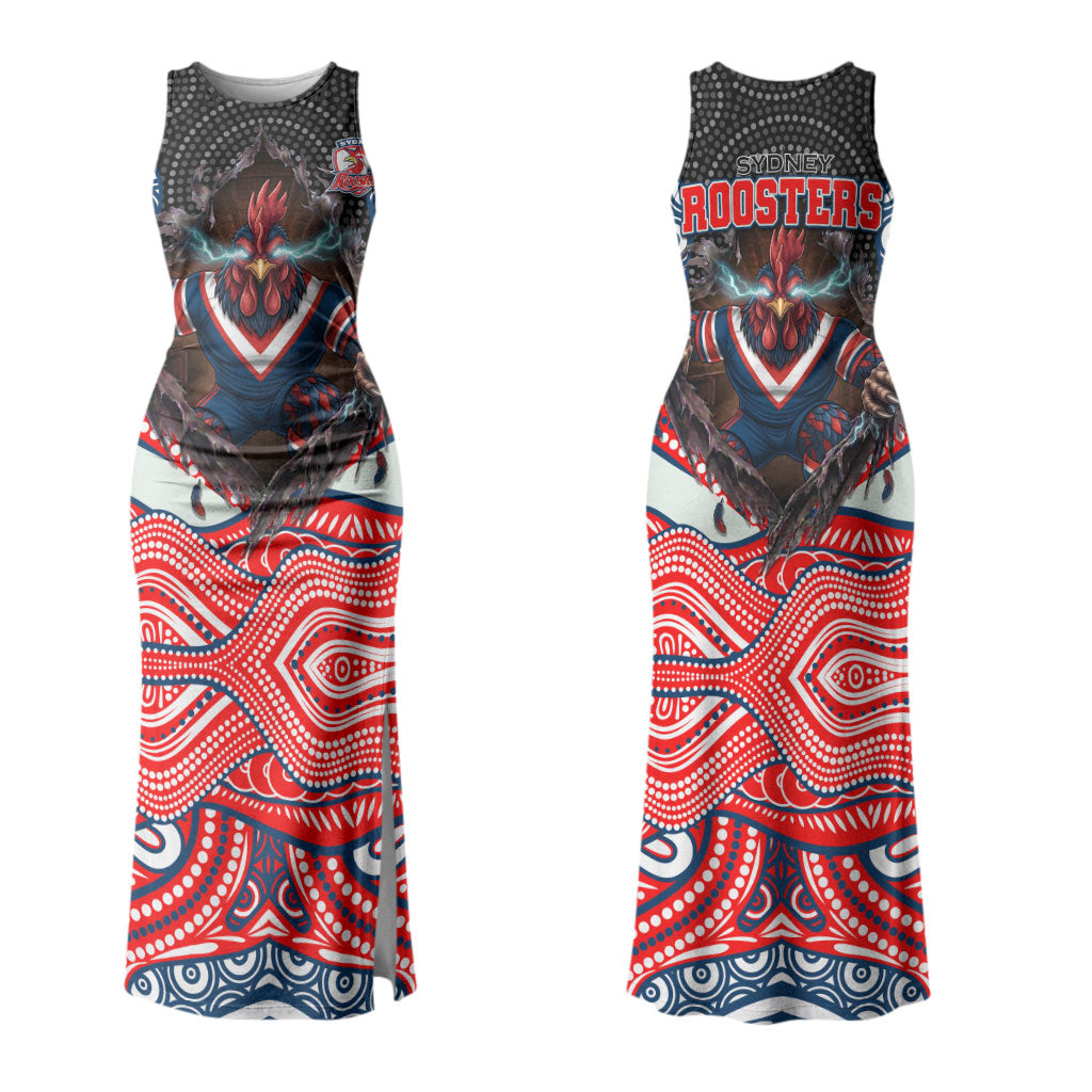 Sydney Roosters Couples Matching Tank Maxi Dress and Hawaiian Shirt The Scream of Lightning Eyes - Indigenous Dot Ripping Effect