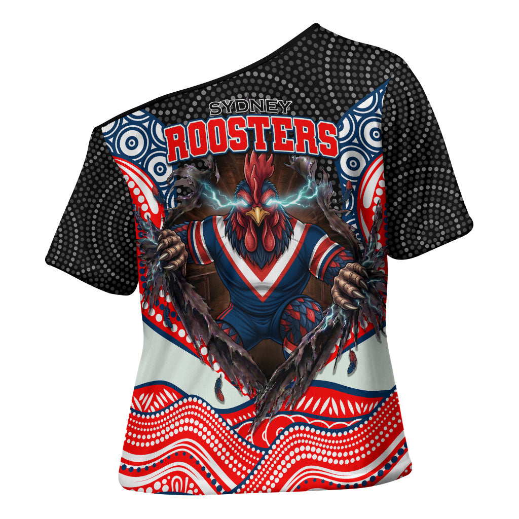 Sydney Roosters Cross Shoulder Shirt The Scream of Lightning Eyes - Indigenous Dot Ripping Effect