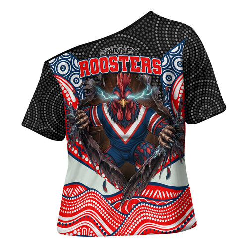 Sydney Roosters Cross Shoulder Shirt The Scream of Lightning Eyes - Indigenous Dot Ripping Effect