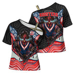 Sydney Roosters Cross Shoulder Shirt The Scream of Lightning Eyes - Indigenous Dot Ripping Effect