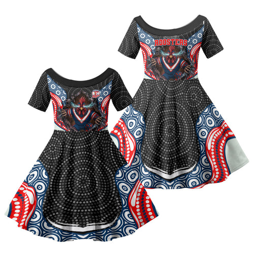 Sydney Roosters Family Matching Mermaid Dress and Hawaiian Shirt The Scream of Lightning Eyes - Indigenous Dot Ripping Effect
