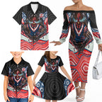 Sydney Roosters Family Matching Off The Shoulder Long Sleeve Dress and Hawaiian Shirt The Scream of Lightning Eyes - Indigenous Dot Ripping Effect