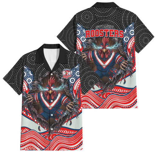 Sydney Roosters Family Matching Off Shoulder Maxi Dress and Hawaiian Shirt The Scream of Lightning Eyes - Indigenous Dot Ripping Effect