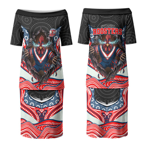 Sydney Roosters Family Matching Puletasi and Hawaiian Shirt The Scream of Lightning Eyes - Indigenous Dot Ripping Effect