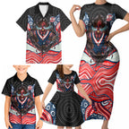 Sydney Roosters Family Matching Short Sleeve Bodycon Dress and Hawaiian Shirt The Scream of Lightning Eyes - Indigenous Dot Ripping Effect