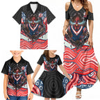 Sydney Roosters Family Matching Summer Maxi Dress and Hawaiian Shirt The Scream of Lightning Eyes - Indigenous Dot Ripping Effect